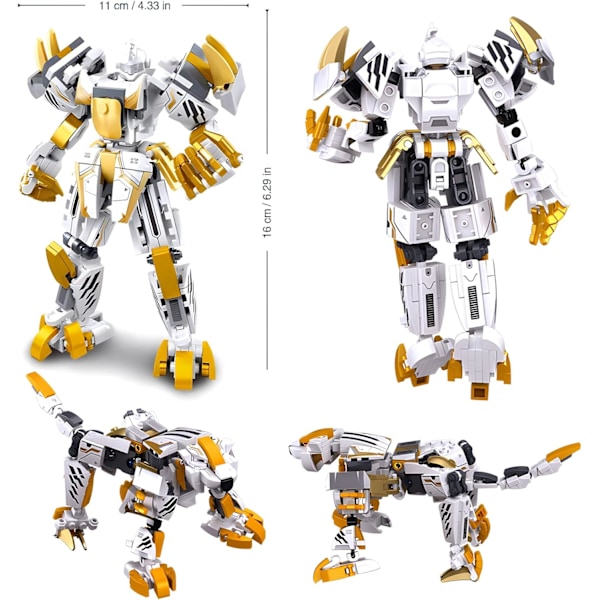 Superhelt-serie 2 i 1 Mech Robot-legetøj, der transformerer fra sej Titan Warrior til White Tiger Action Figures med minifigurer (255 dele)