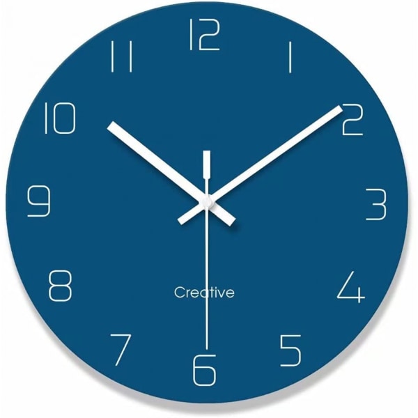 Suuri seinäkoristekello olohuoneen moderni kello, kvartsianaloginen liike, hiljainen, tikittävä pyöreä digitaalinen lasiseinäkello 12 tuumaa - sininen