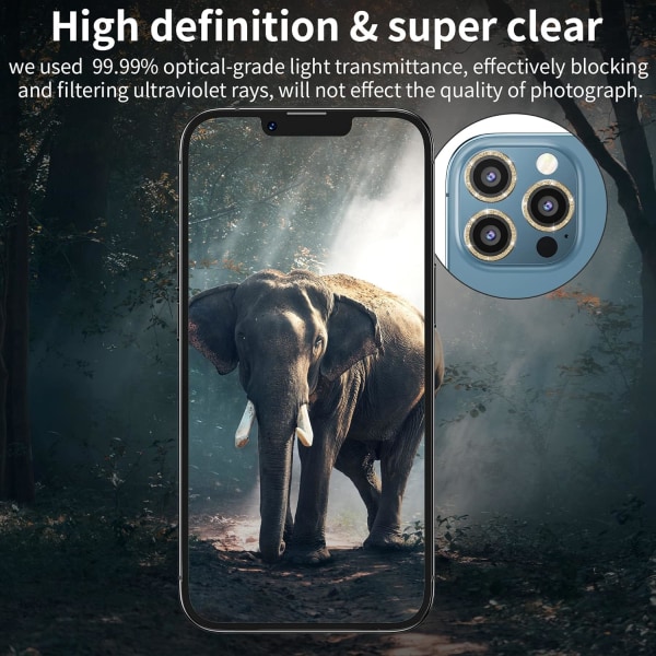 [3+1]  för iPhone 13 Pro Max (6,7 tum)/ iPhone 13 Pro (6,1 tum) Kameralinsskydd,Glitter HD Härdat Glas Diamant Kameraskyddsskydd Stöttålig Skyddsfilm,Sparkle Gold