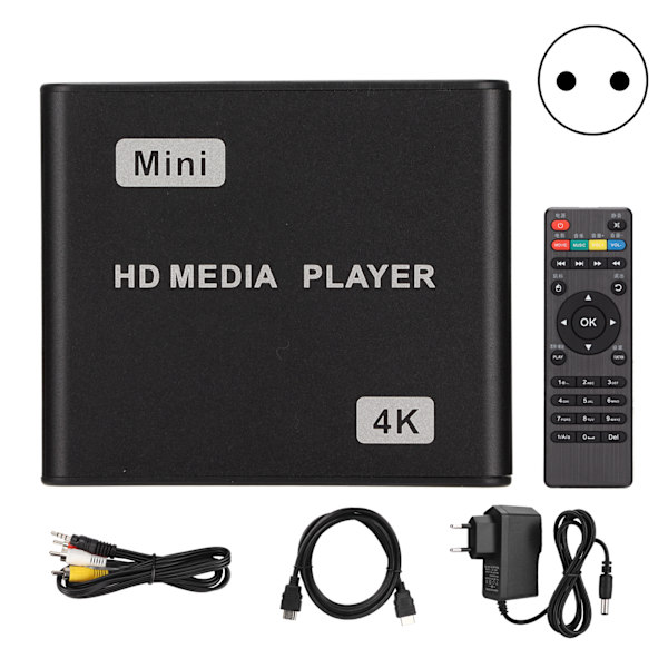 4K HD medieafspiller Mini streaming medieafspiller med fjernbetjening og LED-indikator 100‑240VEU-stik