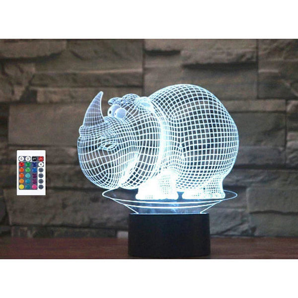 3D Liten Noshörning Fjärrkontroll 16 Färger Nattlampor Illusion Akryl LED Bord Sänglampa Barn Sovrum Skrivbords Dekoration Födelsedagspresenter Leksak