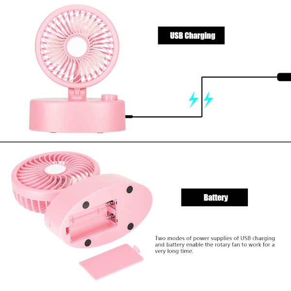 USB-lataus ja paristot värähtelevä tuuletin Voimakas tuulenvoima pyörivä tuuletin USB-lataustuuletin - Pinkki