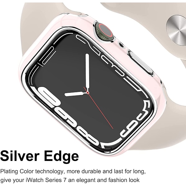 För Apple Watch Series 7 41mm, Pläterad Rigid PC Ram Case Slim All-Around Bumper Case för Apple Watch Series 7 （rosa）