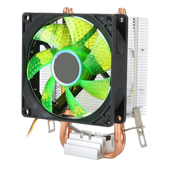 CPU-køleventilator 3-bens stik PC-tilbehør lys 2 messingrør til AMD 775 / 1155 / Intel(Grøn )