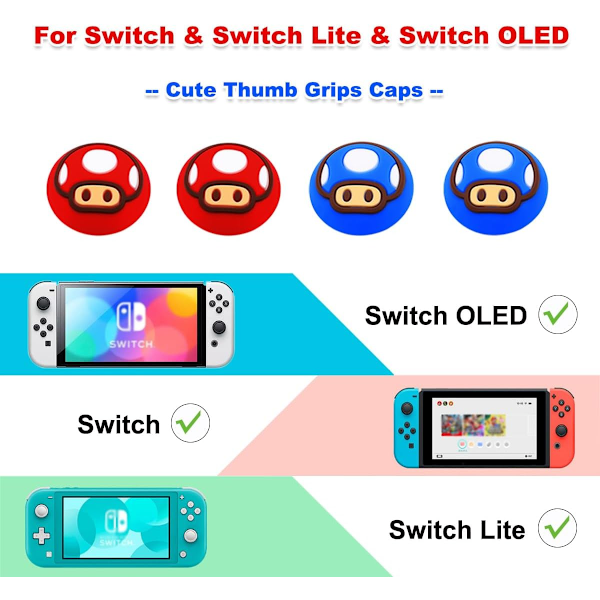 Tumgreppshättor för Nintendo Switch/OLED/Switch Lite, 4 st Hättor för Nintendo Switch Joysticköverdrag Kawaii Tillbehör Switch Tumgrepp