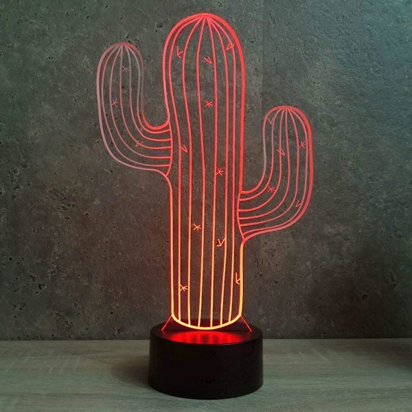 3D Kaktusblomma Nattlampa Illusion Led 7 Färgväxlande Touch Switch Borddekoration Lampor Present med Akrylplatt ABS-bas USB-kabel Leksak