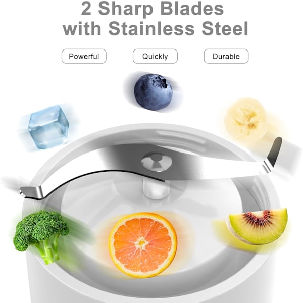 Bärbar Blender för Shakes och Smoothies 17Oz, Personlig Blender 4000mAh USB Laddningsbar, 500ml Bärbar Juicer för Kök/Resa/Gym White