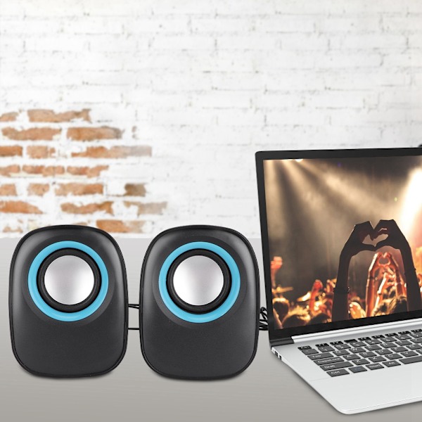 Mini 3.5MM USB Stereo Skrivbord Bärbar Dator PC Dator Multimedia Högtalare Svart+Blå (Dubbel spår)