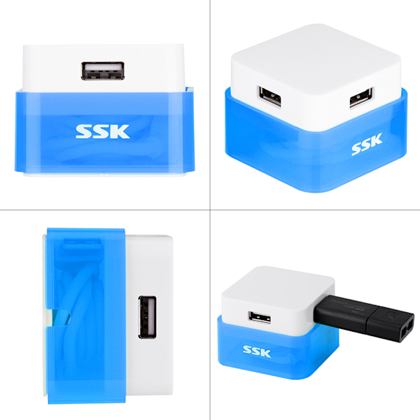 SSK Bærbar Høyhastighets USB 2.0 Hub 4 Porter USB Splitter for Mobiltelefon / Nettbrett og Mer Blå