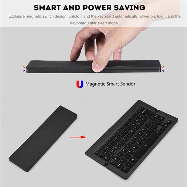 Mini bärbar magnetisk hopfällbar vattentät Bluetooth trådlöst tangentbord för IOS/ Android/ Windows