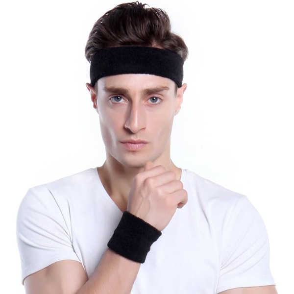 3-pack svettband sport pannband för män och kvinnor - fukttransporterande atletisk bomullstyg svettband för tennis, basket, löpning, gym, träning Red/White/DP Blue
