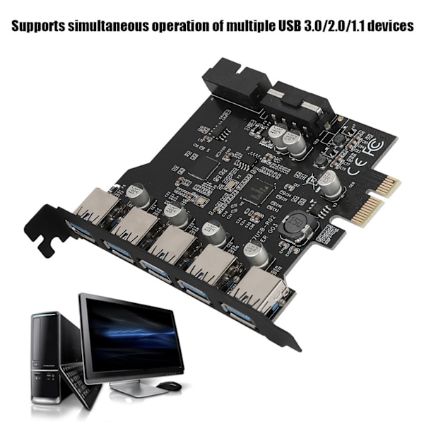 PCI-E til 5 Port USB 3.0 19 Pin PCI Express Udvidelseskort Stik