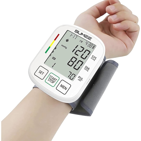 Håndledds blodtrykksmåler, nøyaktig automatisk digital BP-maskin, med detektor for uregelmessig hjerteslag, 198 avlesninger minnefunksjon og stor LCD-skjerm
