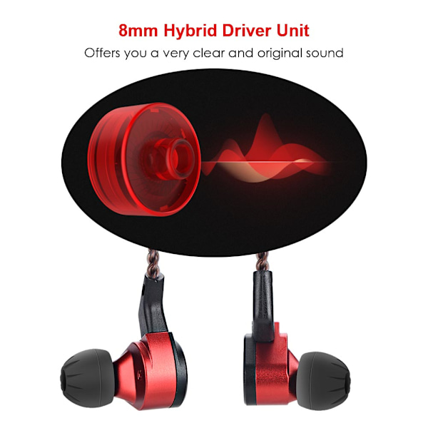 1DD+1BA Hybrid Drive In Ear Earphone Metal 3.5mm Earphone Headset med mikrofon Svart