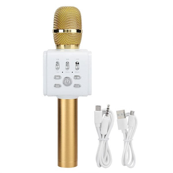 Trådlös Bluetooth Karaoke Handheld Mikrofon Bärbar med Mobiltelefon Stativ för Fest Guld