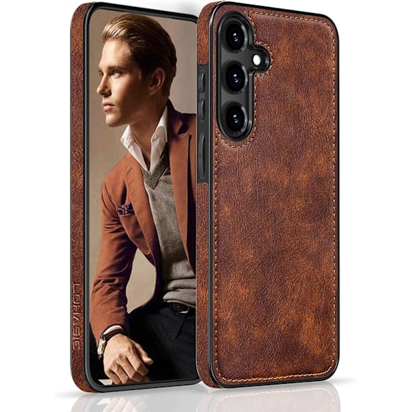 Samsung Galaxy S25 6.2 tuuman suojakotelo, Premium-nahkaa, klassinen ylellinen PU, liukumaton ote, kestävä puskuri, iskunkestävä, koko kehon suojaava kuori Brown