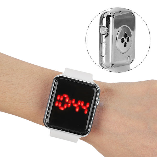 Fritidsmode Enkelt Elektronisk Display PU Band Armbandsur Casual WriatwatchSilver Vit