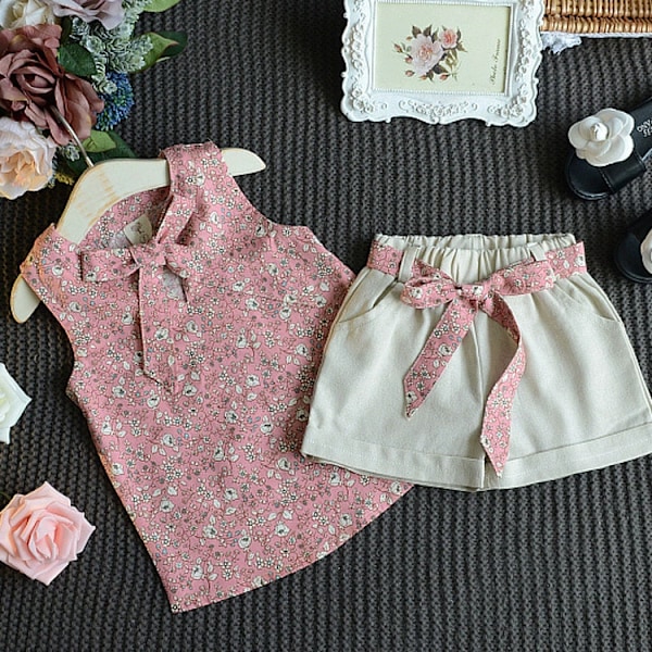 Nyt Sommer Baby Pige Tøj Børn Ærmeløs Vest Shorts 2 stk./sæt Småbørns Tøj Spædbarns Mode Kostume Børne Træningsdragter 80cm