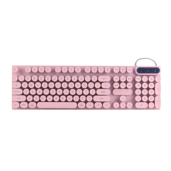 Gamingtangentbord USB Rund 104 Tangenter Bakgrundsbelyst Ergonomisk Fällbara Fötter Multimediatangenter Trådbundet Tangentbord för Stationär Dator Bärbar Rosa