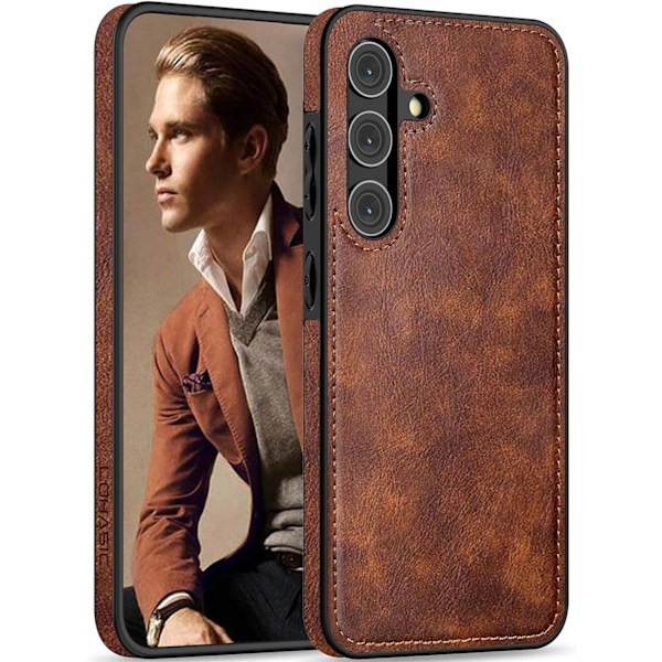 Samsung Galaxy S24+plus 6.7 tum Skal, Premium Läder Klassisk Lyx PU Halkfritt Grepp Robust Stötfångare Stöttåligt Fullständigt Kroppsskydd Brown