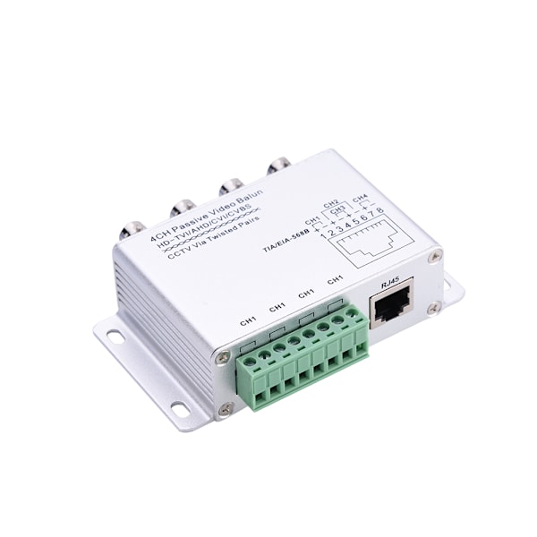 4-kanals RJ45 HD passiv videobalun HD-TVI/AHD/CVI/CVBS CCTV via snoede par