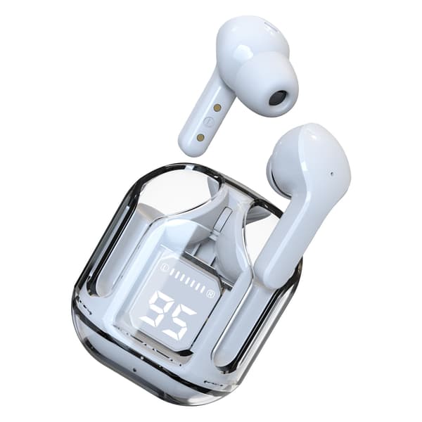 Trådløse ørepropper Stilig Transparent Multifunksjon Støyreduserende HiFi Stereo Touch Control Bluetooth-øretelefoner Hvit