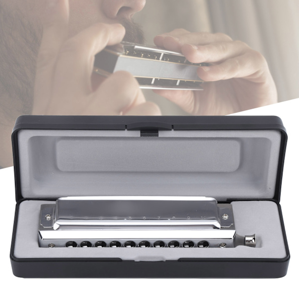 Kromatisk Harmonika 10 Huller 40 Toner 2‑Sidet Polyfonisk Spille Mundharmonika Sølv