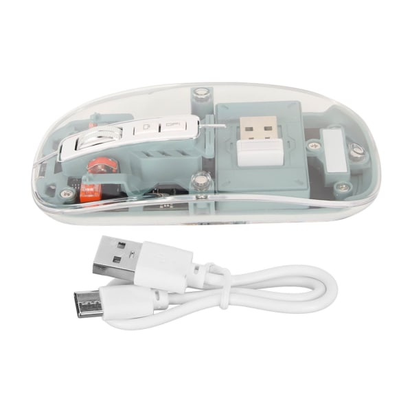 Trådlös Bluetooth-mus Transparent Clear Cool Shell Mute Click Färgglada Andningsljus Bärbar datormöss Grön