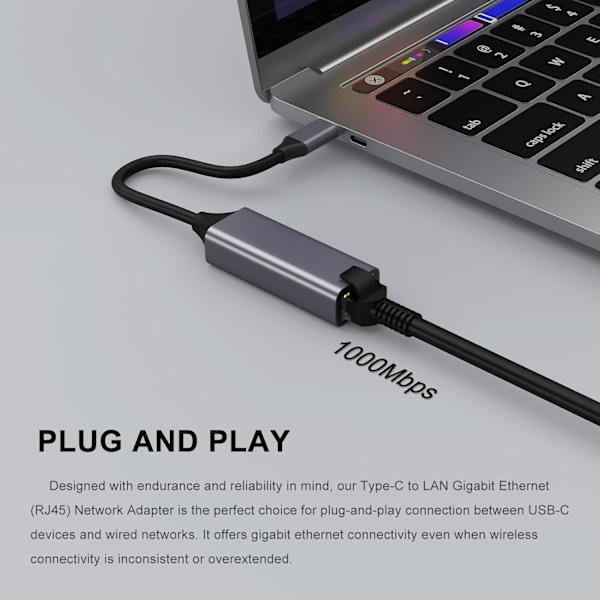 USB C til Ethernet-adapter, Type-C til RJ45 Gigabit Ethernet USB C til 10/100/1000 Gigabit Ethernet LAN-netværksadapter til iPhone 15 Pro Max