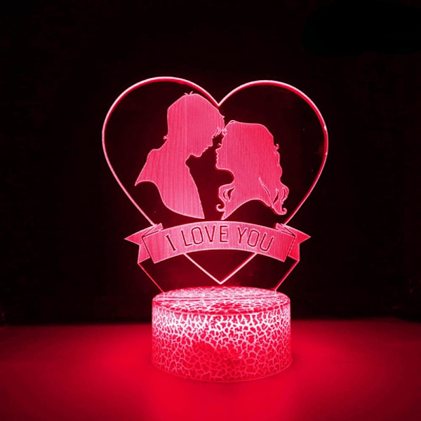 3D Hjärtformad Nattlampa Bordsskiva Optisk Illusion Lampor 7 Färgväxlande Ljus LED Bordlampa Jul Hem Kärlek Födelsedag Barn Dekoration Leksak Present