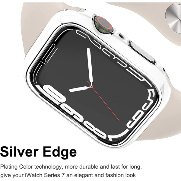 For Apple Watch Series 7 41mm, Forgylt stivt PC-rammedeksel, slankt, heldekkende støtfangerdeksel til Apple Watch Series 7 (sølv)