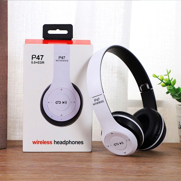 Bluetooth Headset Foldable Heavy Bass Ergonomic Wireless Sport Earphone for Students Adults Home Office School White