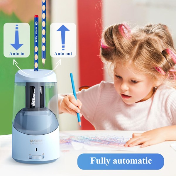 Elektrisk blyantspisser, bærbar automatisk blyantspisser for fargeblyanter, automatisk stopp, helautomatisk skarp og rask, USB-drevet blue