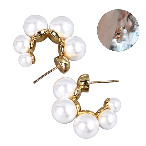 Imitation Pearl Hoop Earrings Gold Plating Imitation Pearl Circle Earrings Stylish Elegant Women Earrings for Daily Party Travel