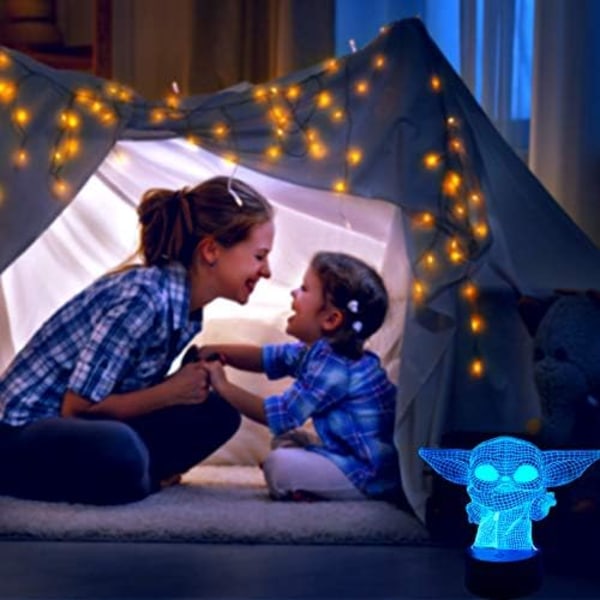 3D LED Natlys, 3D Illusion Lampe med 7 Farveskiftende Akryl LED Lampe til Hjemmedekoration Gaver Legetøj til Børn, Flad Akrylpanel og A