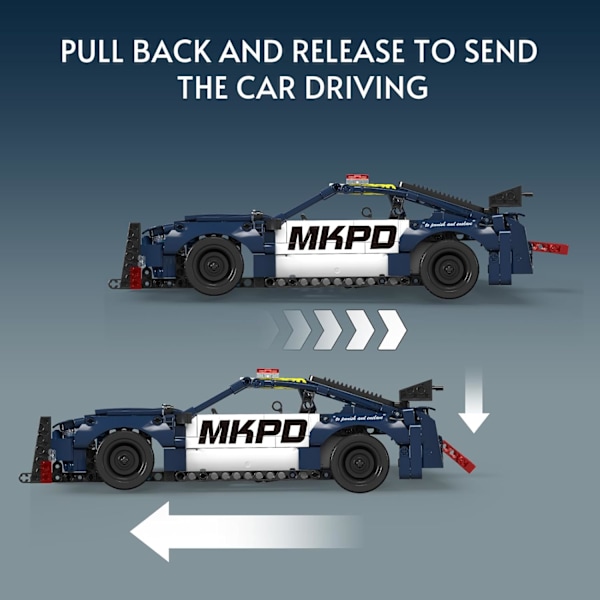 15073 Barricade Polisbil Byggsatser, MOC Deformerad Mustang Pull-Back Drag Race Leksaksbil Modellkit, (786 Bitar, Dynamisk Version)