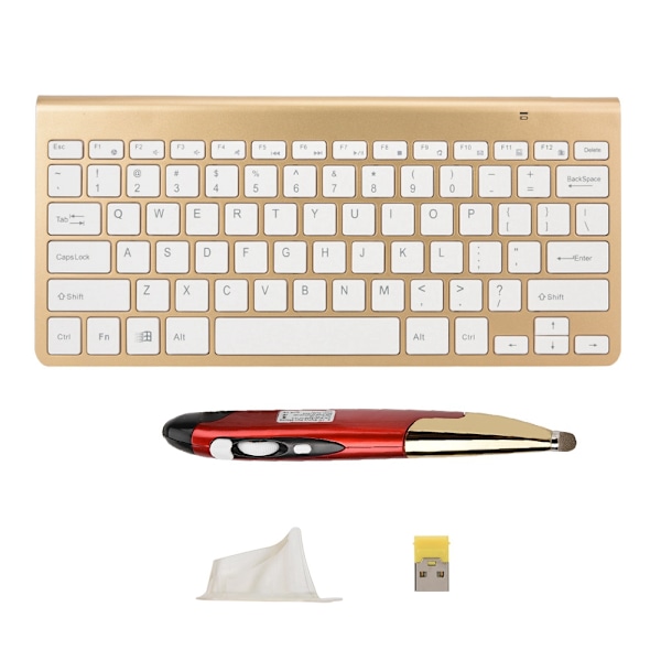 KM-801 Slim Mini 2.4G trådlöst tangentbord pennmusset för notebook stationär smart TV (guld + röd)