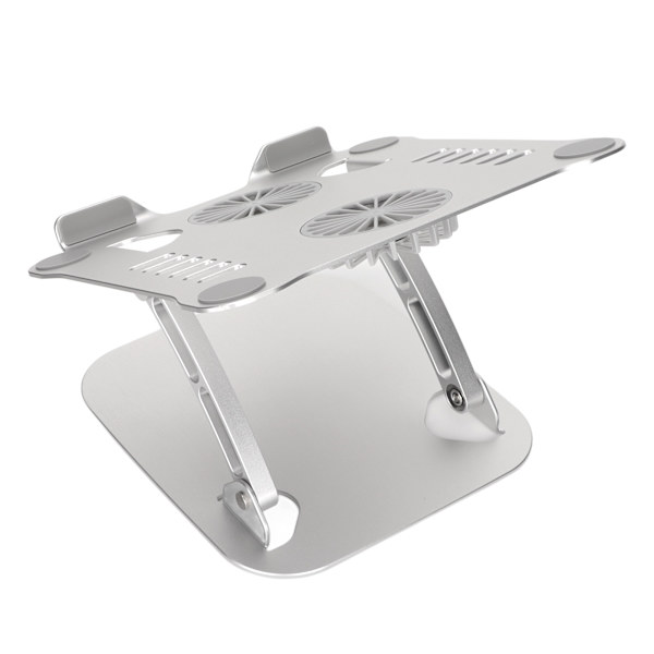 Aluminiumlegering Laptopstativ med 2 Kylfläktar Fällbart Justerbart Laptop Kylstativ för 10 till 17,3 tum Bärbara datorer Silver