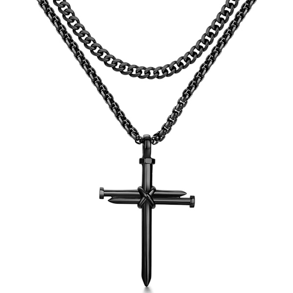 Ristiriipus miehille Ristiriipus VOIMAA Raamatun jae Ruostumattomasta teräksestä valmistettu kaulakoru Layered Black Cross