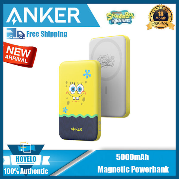 Anker Lader Treasure MagGo Magnetisk Beltefeste Trådløs Lading Bærbar 5000mAh Mobil Strømforsyning Gjeldende Yellow A1610 Ultra-thin
