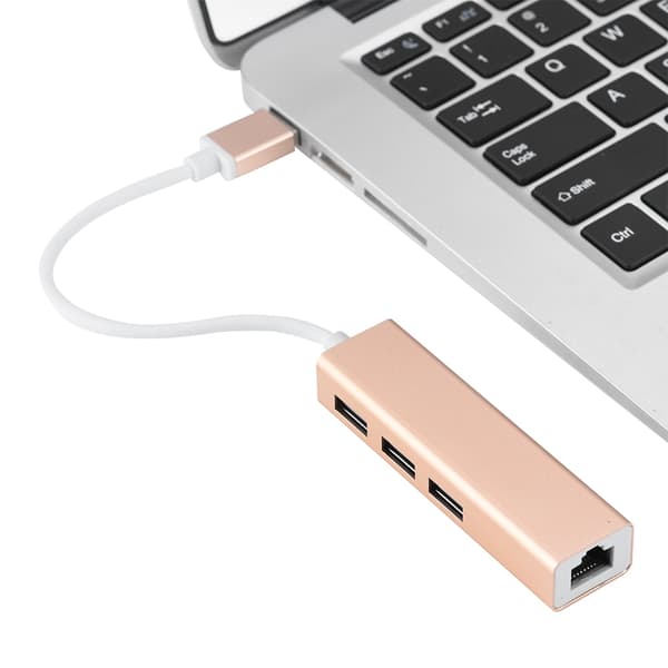3 porter USB 3.0 HUB USB til RJ45 Ethernet Lan-adapter for PC Laptop Gull