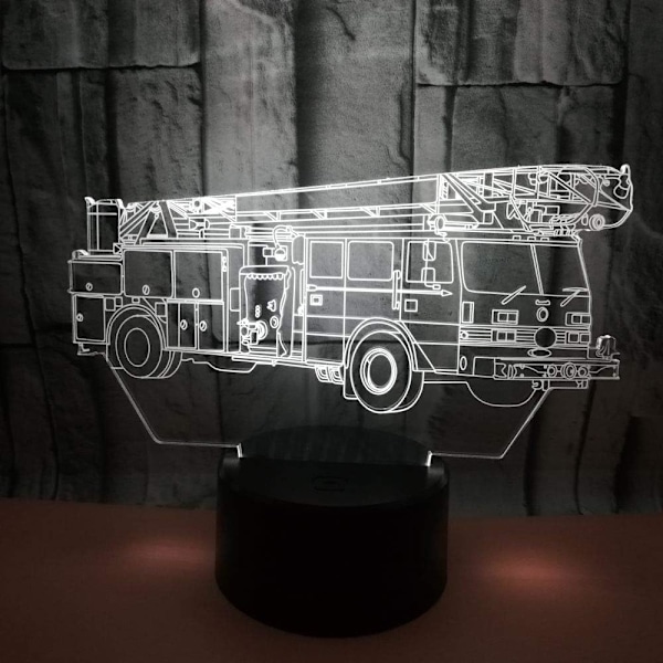 3D Brandbil Nattlampa Illusion 7 Färgväxlande Touch Switch Bordlampor Led Julgåva med Akrylplatt ABS-bas USB-kabel Leksak