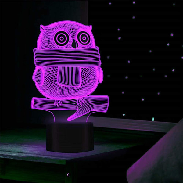 3D Uggla Örn Nattlampa Illusion 7 Färgväxlande Touch Switch Lampor Födelsedagspresent med Akrylplatt ABS-bas USB-kabel Leksak