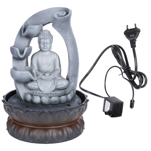 Unik resin Buddha skrivbordsfontän dekoration bordsskiva prydnad med ljus för hemmakontorEU-kontakt 220V