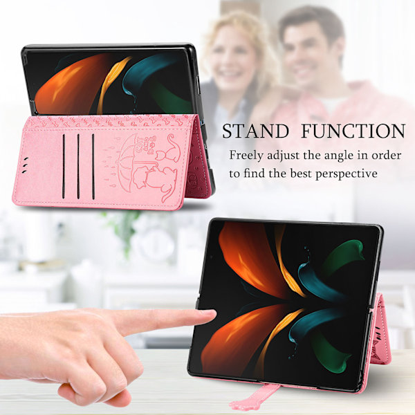 Plånboksfodral för Samsung Galaxy Z Fold 3, söt stil med katt- och hundtecknad film med ID-kortshållare i PU-läder, stöttåligt flipfodral
