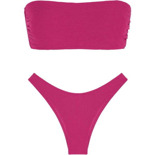 WJSMWomen 2-delad bandeau-baddräkt Ribbad spets upp Strapless Bandeau Bikini Set High Cut Baddräkter 0-rose Red XL