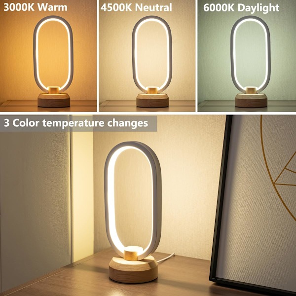 Sängbordslampa Sovrum Modern Oval Nattduksbordslampor, Liten LED Bordslampa, Varmvitt 3 Färgtemperaturer, Dimbar Belysning med U