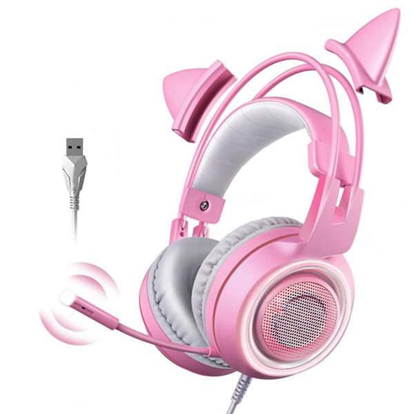 Somic Headset Mikrofon Hovedmontert 7.1 Kanal Hoved USB Broadcast Rosa Lys for ESports Spill (Rosa)