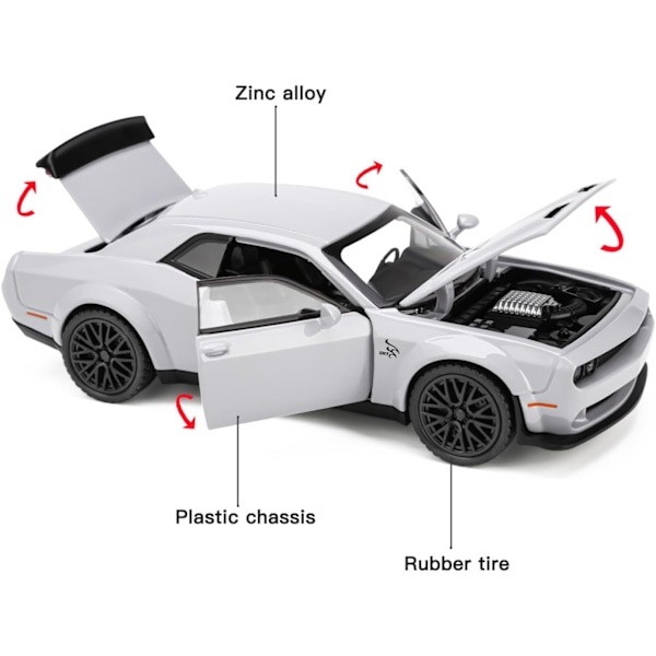 Børn 1: 32 Skala Dodge Challenger Støbt Metel Legetøjsbiler til Tilbage Træk Model Bil Hellcat med Lyd og Lys Hellcat Bil Legetøj Fødselsdagsgaver