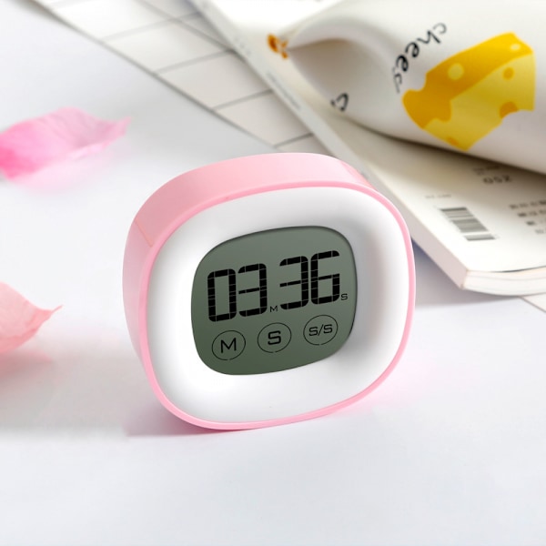 Mini kökstecknad touch-känslig nedräkningstimer, sängklocka i studentsovrum (rosa)